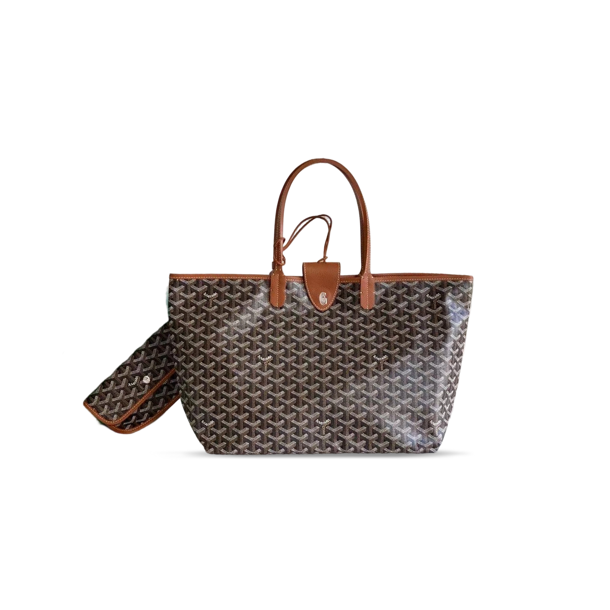 GOYARD SAINT LOUIS TOTE PM WITH LEATHER POUCH CLIP (34*28*15cm)